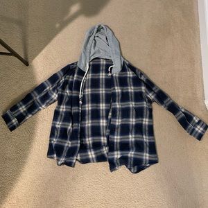 Long Sleeve Hooded Plaid Flannel Shirt